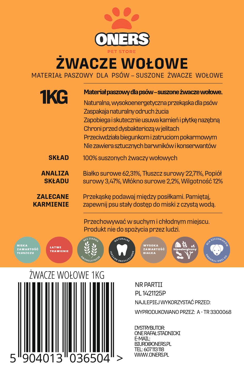 ONERS żwacze wołowe 12 – 15 cm, 1 kg - obrazek 2